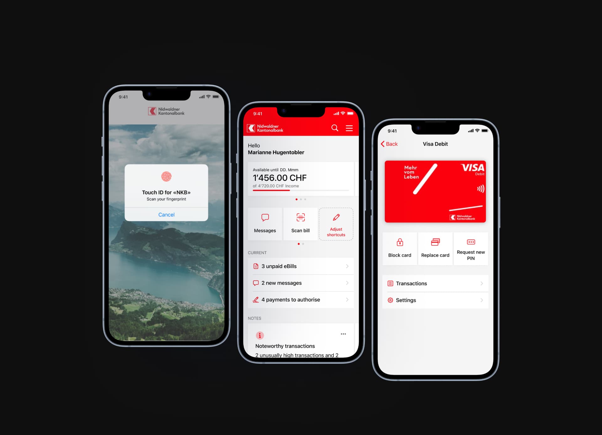 Nidwaldner Kantonalbank app screens in Figma