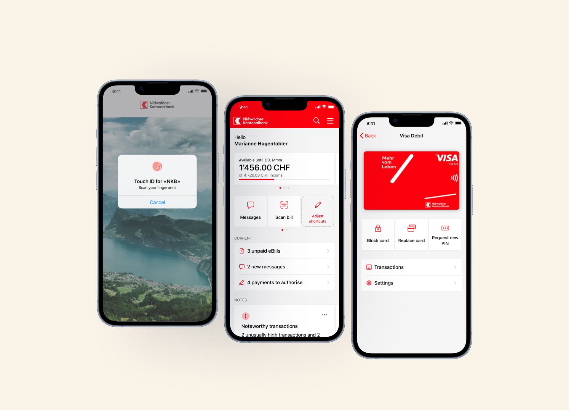 Nidwaldner Kantonalbank app screens in Figma